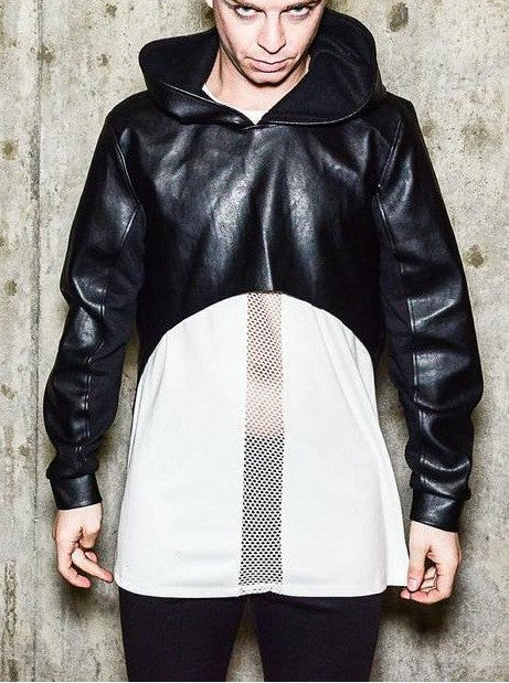 Asymmetric Long Sleeve Crop Sexy Leather Hoodie -BB428 - Ofelya Boutique