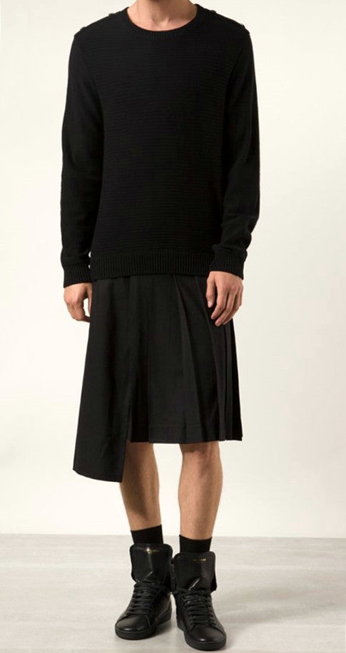 Men's Pleated Short Kilt  / Asymmetric Skirt - Ofelya Boutique