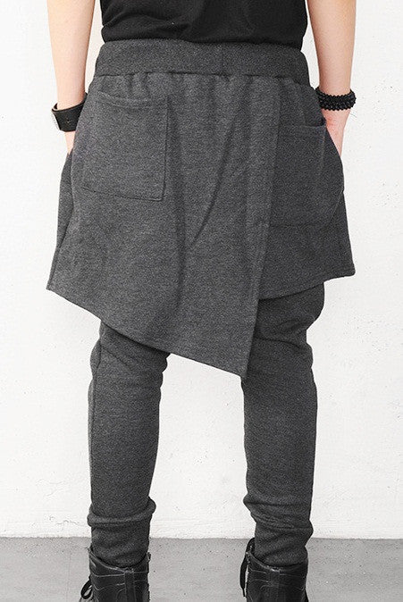 Men's Drop Crotch Kilt Wrap Jersey Owens Pants / Loose Casual Drop Crotch Harem Pants - Ofelya Boutique