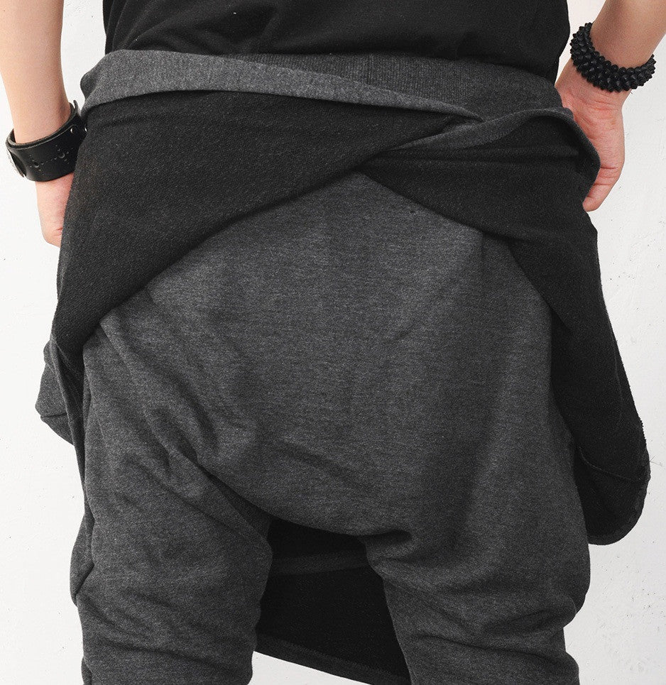 Men's Drop Crotch Kilt Wrap Jersey Owens Pants / Loose Casual Drop Crotch Harem Pants - Ofelya Boutique