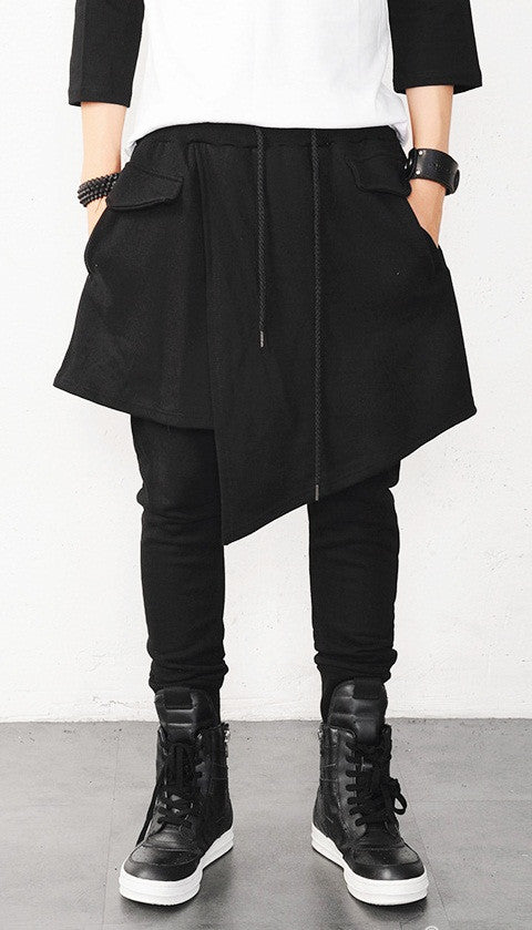 Men's Drop Crotch Kilt Wrap Jersey Owens Pants / Loose Casual Drop Crotch Harem Pants - Ofelya Boutique