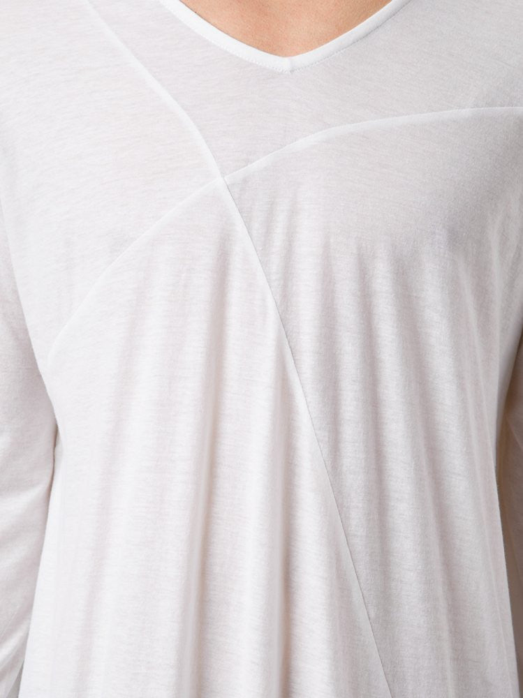 Asymmetric Long-Sleeve Viscose Cotton Tee,Wide Neck Raw Hem Extended Elongated Henley Tshirt -BB492 - Ofelya Boutique