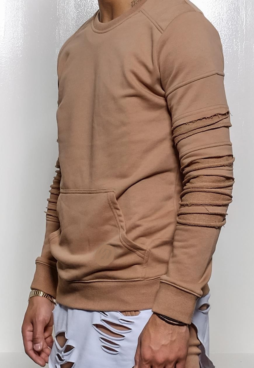 Men's Disstress Sweatshirt / White Distressed Layer Slevees Hoodie / Sweater-BB062 - Ofelya Boutique