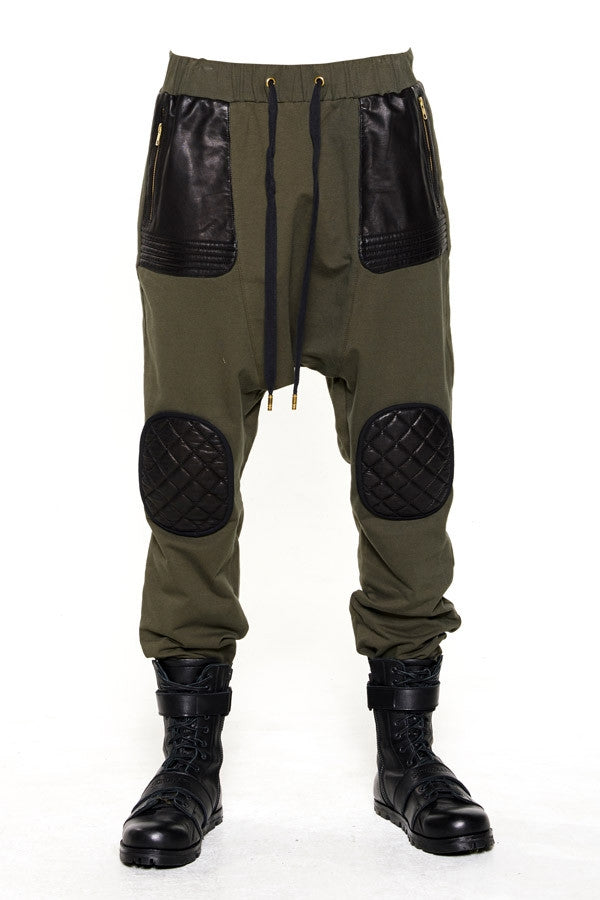 Future Moto Pants With Faux Leather Knee Patches and Two Silver Zip Leather Pocket - Ofelya Boutique