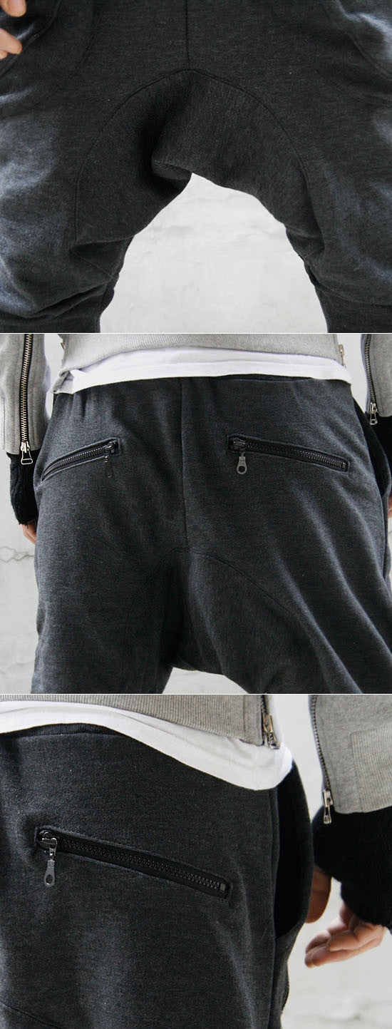 Mens Low Drop Crotch Harem Zippered Pocket Baggy Sweatpants /Trouser - Ofelya Boutique