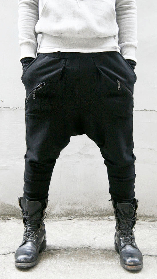 Mens Low Drop Crotch Harem Zippered Pocket Baggy Sweatpants /Trouser - Ofelya Boutique