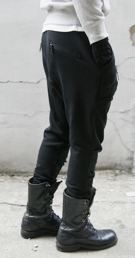 Mens Low Drop Crotch Harem Zippered Pocket Baggy Sweatpants /Trouser - Ofelya Boutique