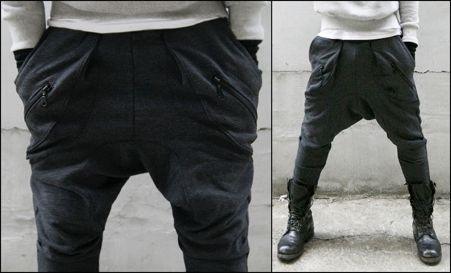 Mens Low Drop Crotch Harem Zippered Pocket Baggy Sweatpants /Trouser - Ofelya Boutique