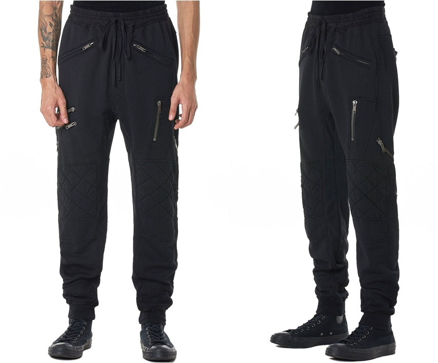 Men Biker Zip Jogger / Elastic Waistband / Zip Leg Pockets