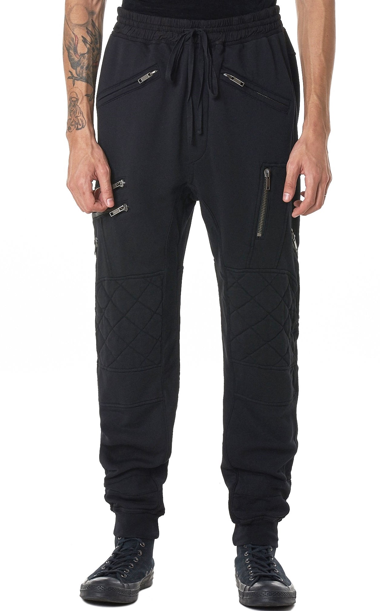 Men Biker Zip Jogger / Elastic Waistband / Zip Leg Pockets
