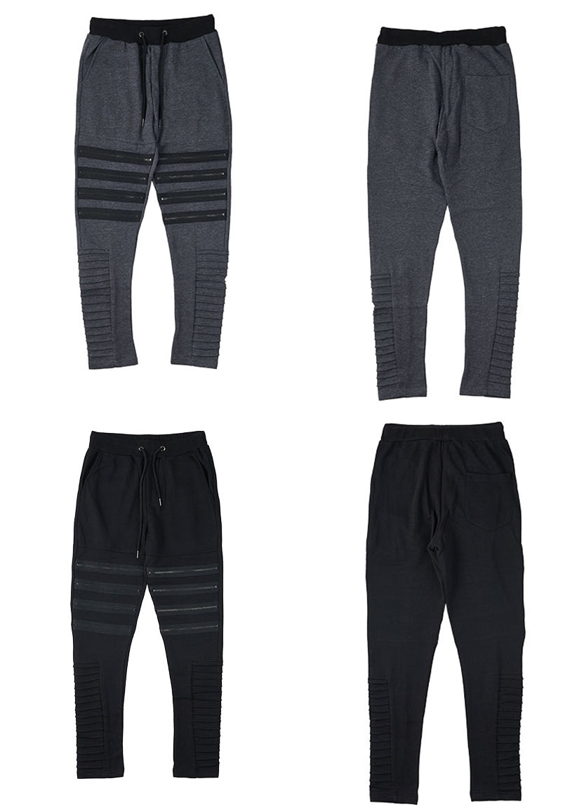 Men's Zipper Knee Korean Style Casual Jogger Pants / Tapered Fitted