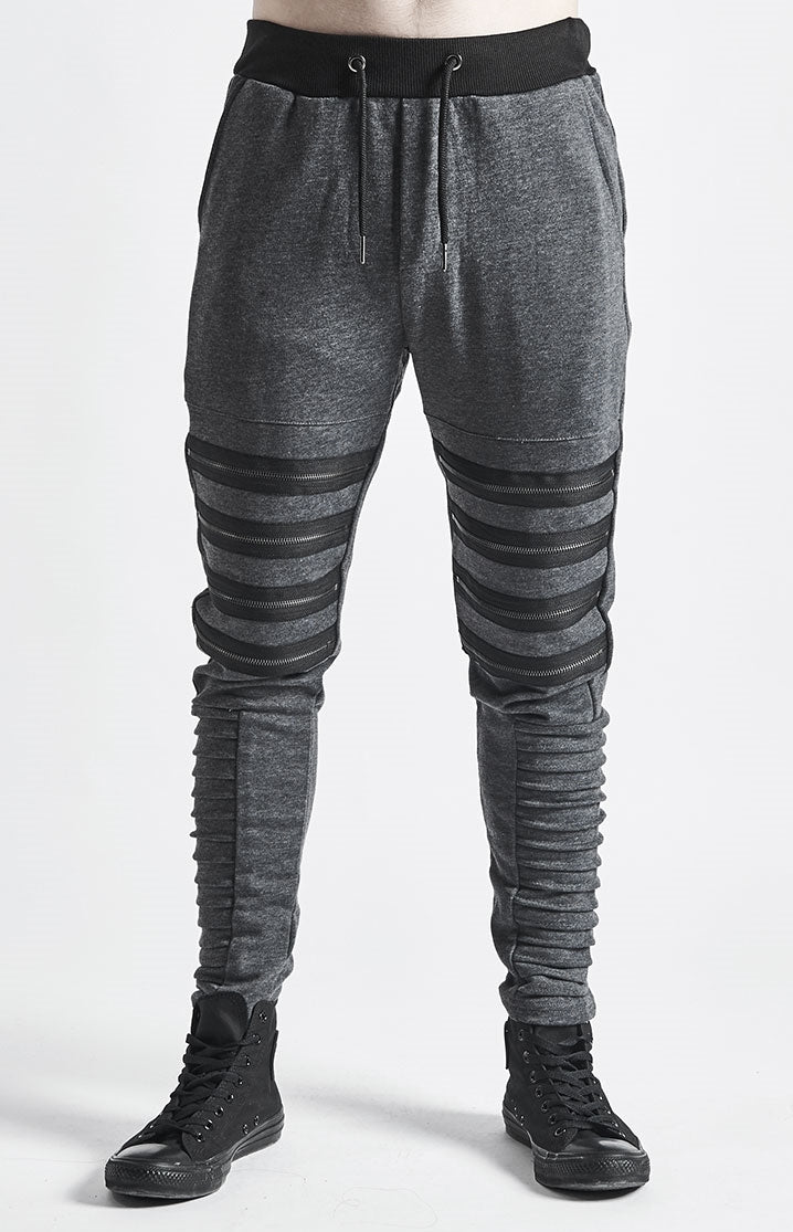 Men's Zipper Knee Korean Style Casual Jogger Pants / Tapered Fitted