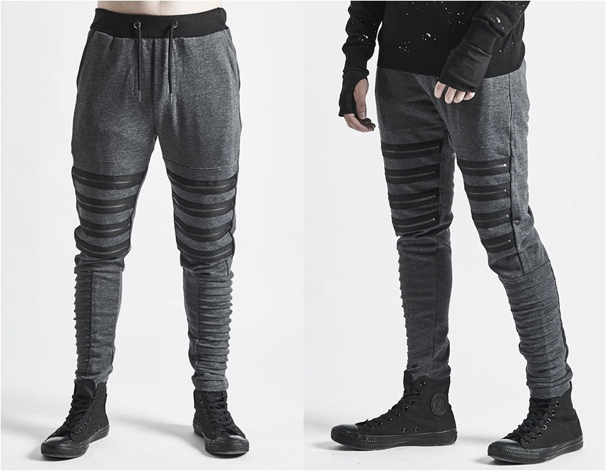 Men's Zipper Knee Korean Style Casual Jogger Pants / Tapered Fitted