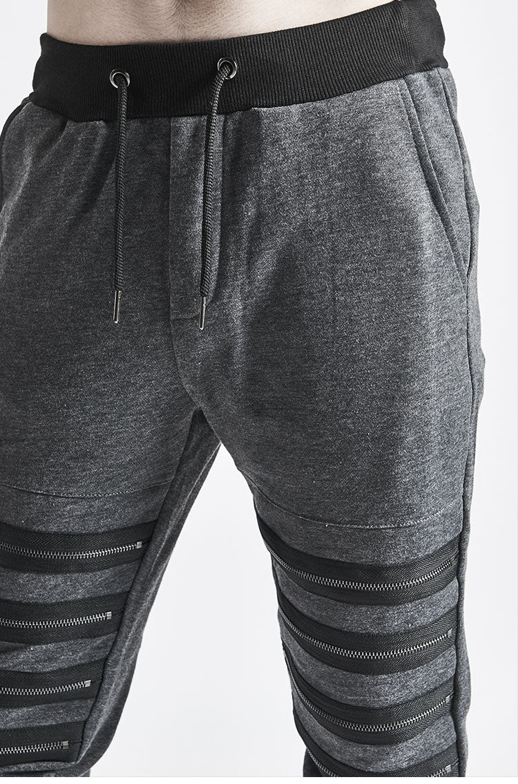 Men's Zipper Knee Korean Style Casual Jogger Pants / Tapered Fitted