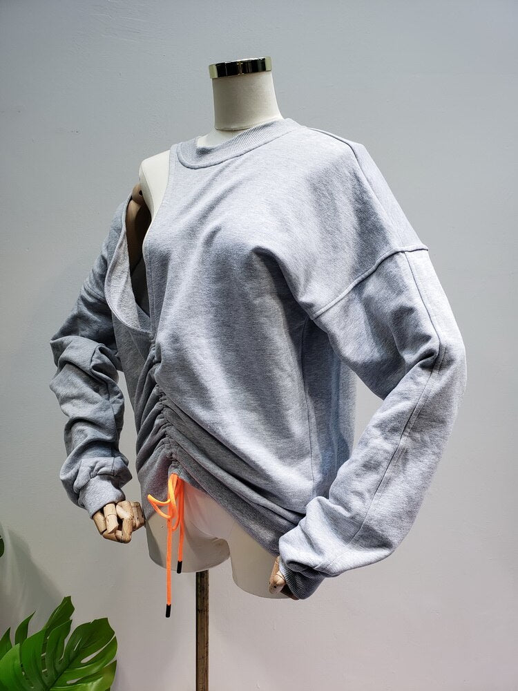 Big Hole Sexy Hoodies Low-cut Loose Long-sleeved Sweatshirt Women Pullovers