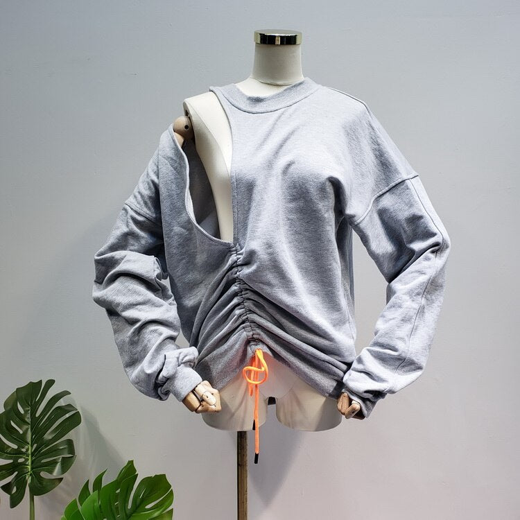 Big Hole Sexy Hoodies Low-cut Loose Long-sleeved Sweatshirt Women Pullovers
