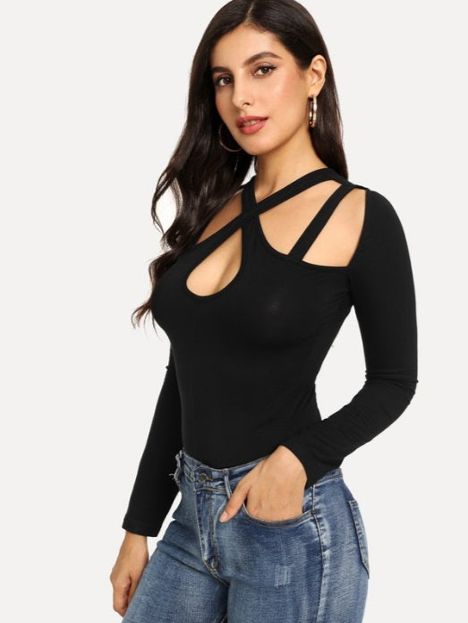 Criss Cross Cutout Solid Tee