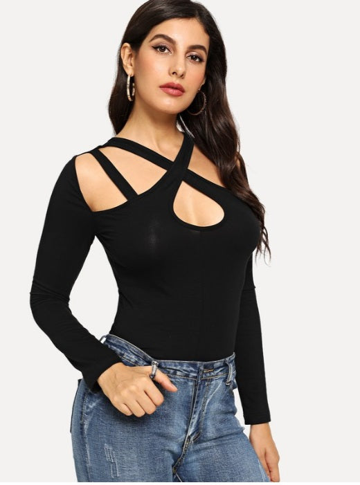 Criss Cross Cutout Solid Tee