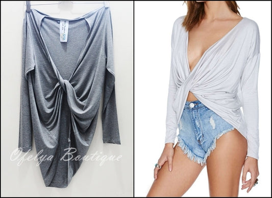 Women Twisted Tee Criss-Cross Short Top - Ofelya Boutique