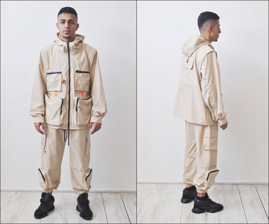 Detachable Cargo Waistcoat Military Jacket And Loose Fit Pants -BB272