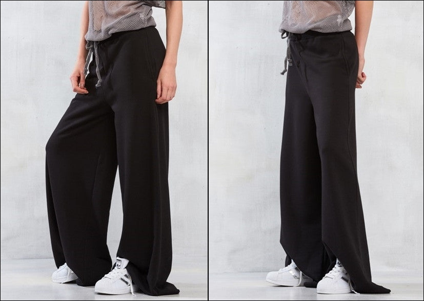 Women Extra Wide Leg Kimono TRICOT Extra Long Track Pants Sweatpant Jogger - Ofelya Boutique