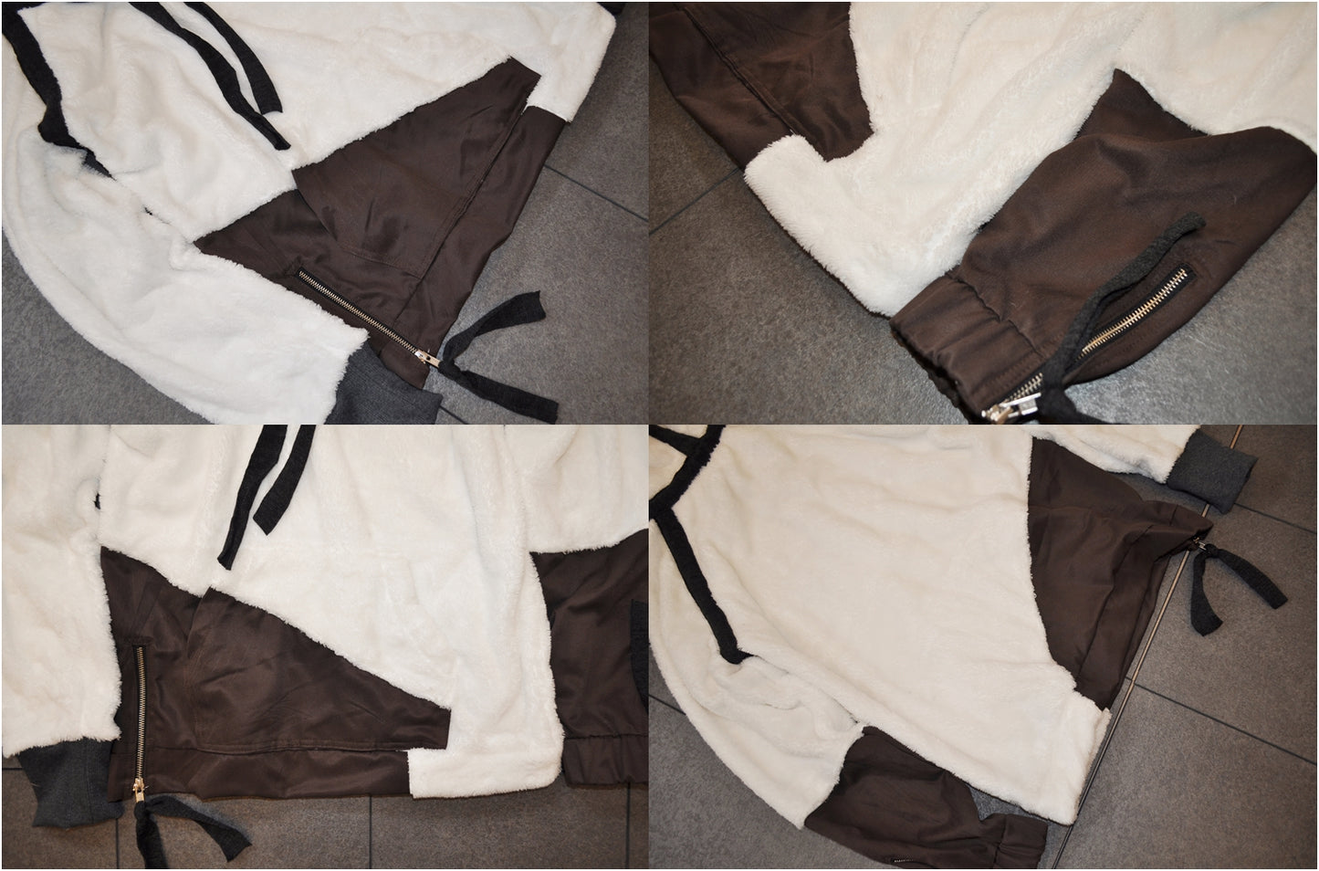 Men's Denim Patchwork Panelled Soft Sherpa Hooded Two Tone Jacket in Ivory - Ofelya Boutique