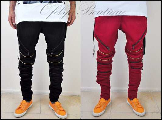 Biker Drop Crotch Side Pocket False Zip Open Knee Side Cotton Jogger Harem Pants - Ofelya Boutique