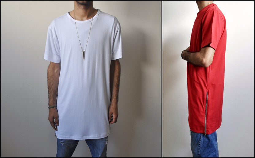 Essentials Extended Side Zipper YKK Drop T Shirt Side Zipup Viscose Tshirt - Ofelya Boutique
