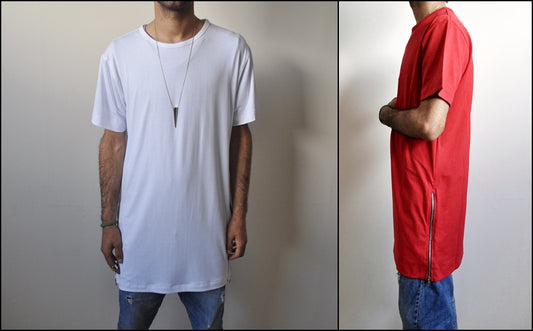 Essentials Extended Side Zipper YKK Drop T Shirt Side Zipup Viscose Tshirt - Ofelya Boutique