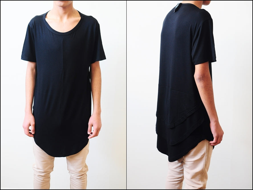 White Distressed Scoop Wide Neck Short Sleeve Extended Folded Back Tshirt - Ofelya Boutique