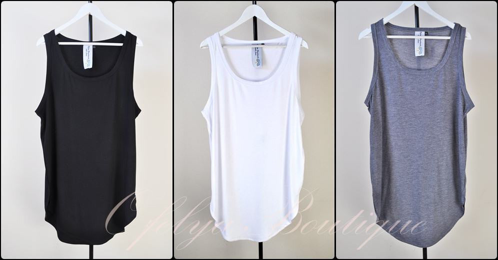 Extended Silky Long Tank Top Oval Hem Viscose Cotton 90cm - Ofelya Boutique