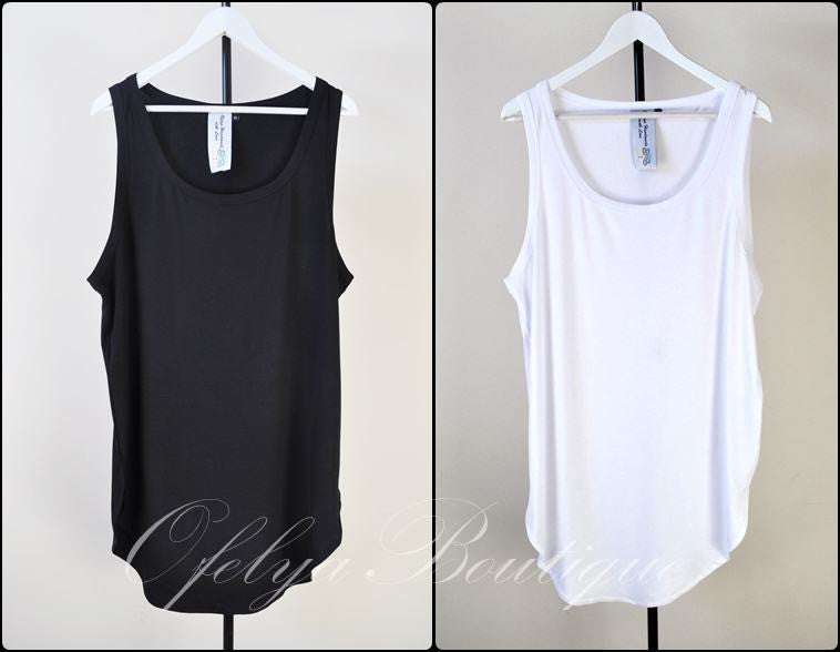 Extended Silky Long Tank Top Oval Hem Viscose Cotton 90cm - Ofelya Boutique