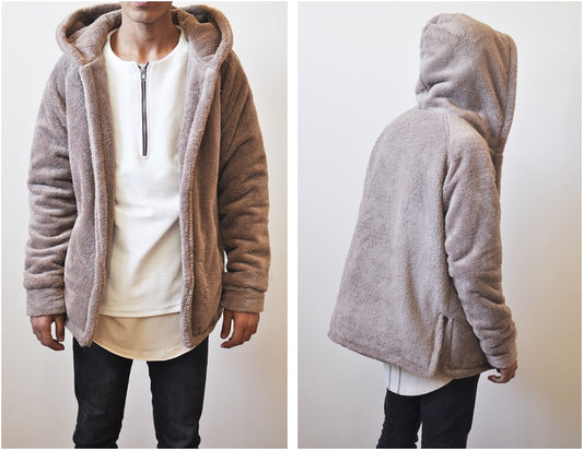 Men's Oversized Sherpa Anorak BoxyFit Side Slit Ivory Raf Bubble Furry Hoodie Warm Sherling Hoodie Winter / Pullover Supreme Yeezy Lining - Ofelya Boutique