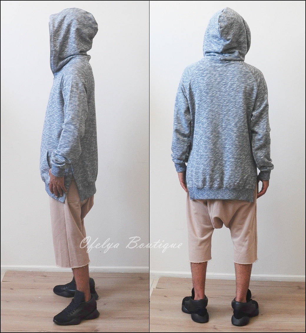Men Half-Zip Essentials Extended Side Slit Cotton Hoodie - Ofelya Boutique