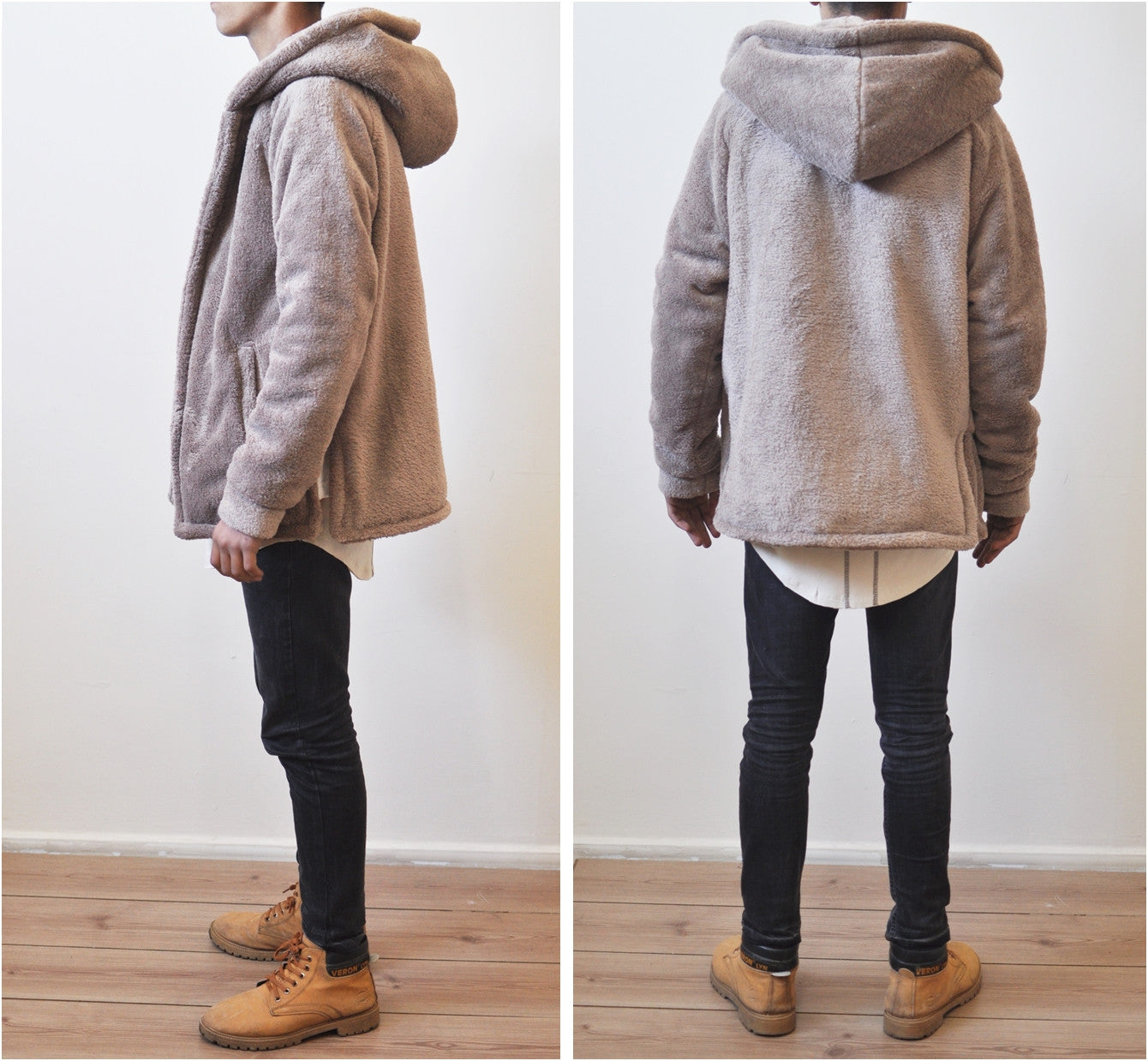 Men's Oversized Sherpa Anorak BoxyFit Side Slit Ivory Raf Bubble Furry Hoodie Warm Sherling Hoodie Winter / Pullover Supreme Yeezy Lining - Ofelya Boutique