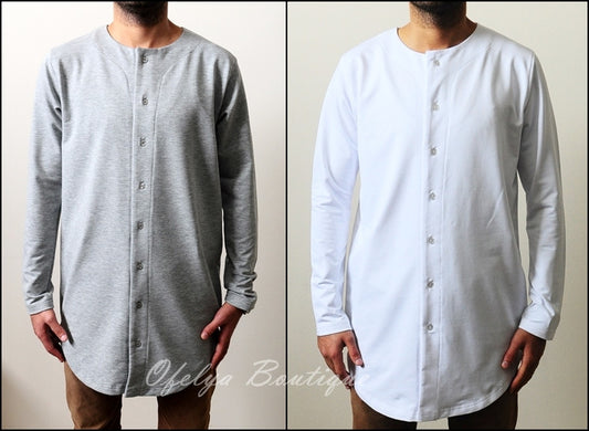 Essential Baseball Round Neck Front Button Jersey Shirt Long Tshirt - Ofelya Boutique