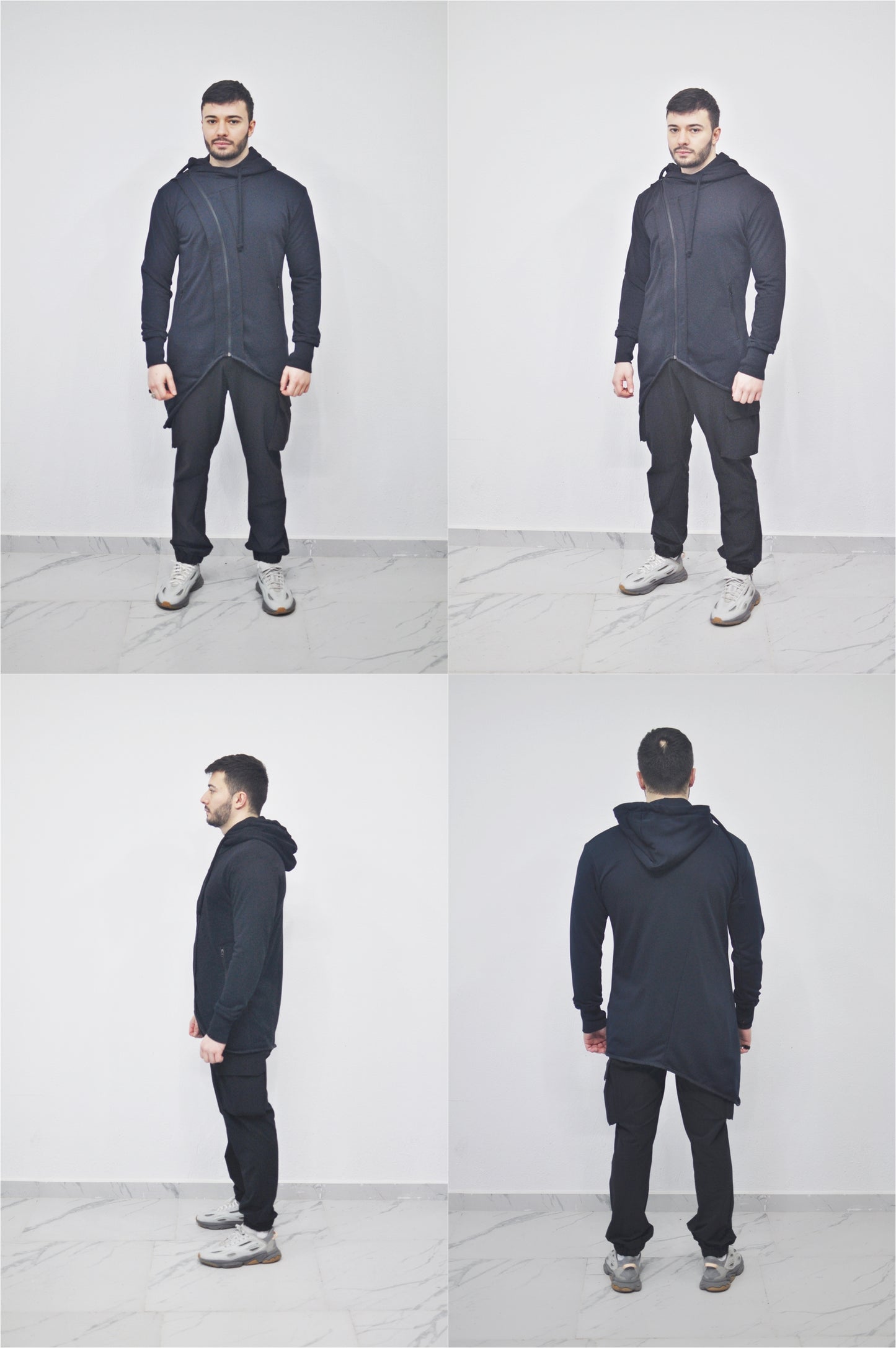 XS - 8XL Men's Asymmetric Zip-up Hooded Jacket - Fleece Hoodie