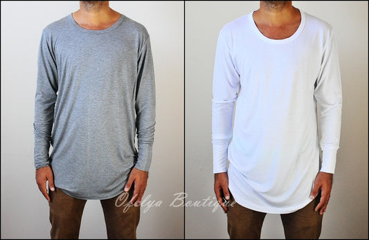 Mens Wide Neck Lengthen Extended Elongated Henley Tee - Ofelya Boutique