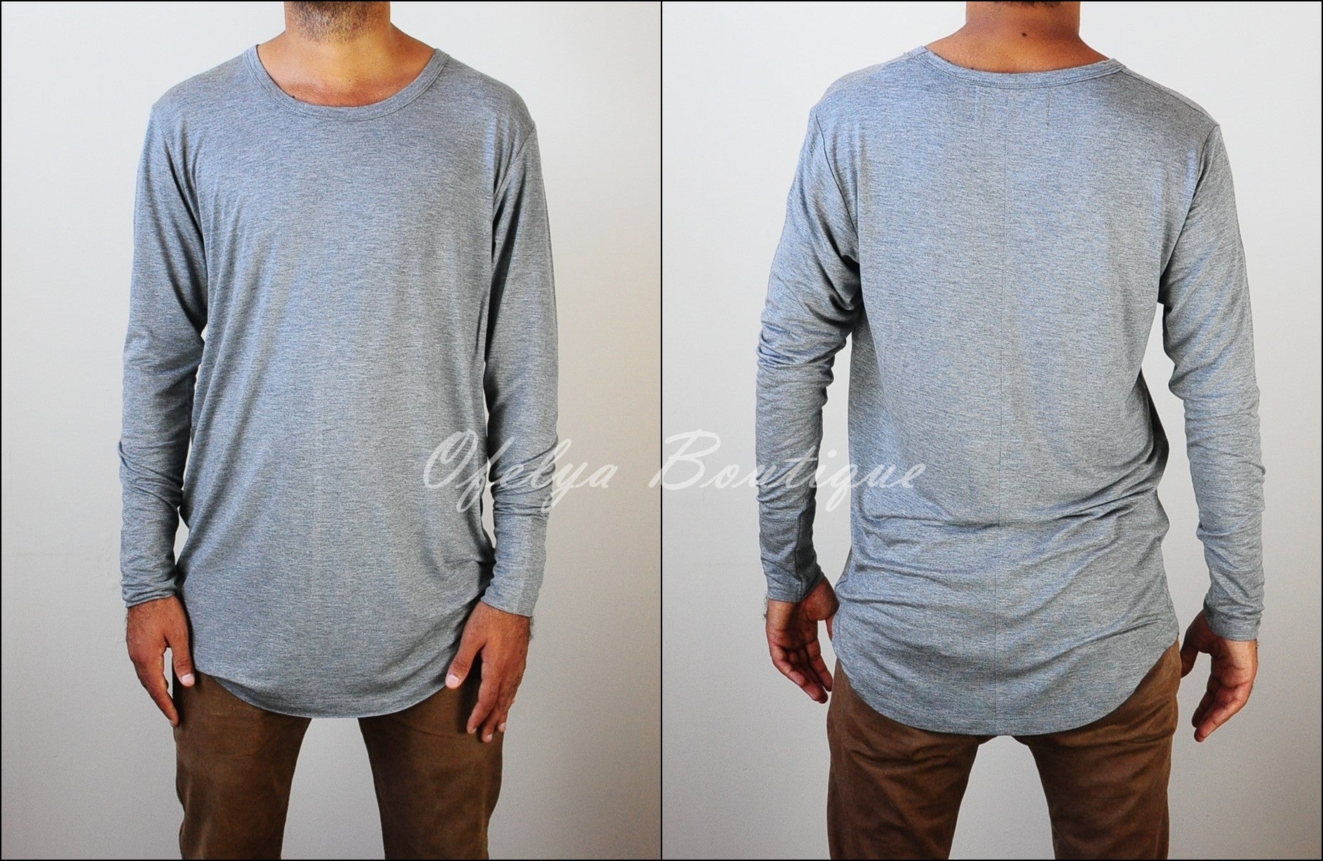 Mens Wide Neck Lengthen Extended Elongated Henley Tee - Ofelya Boutique
