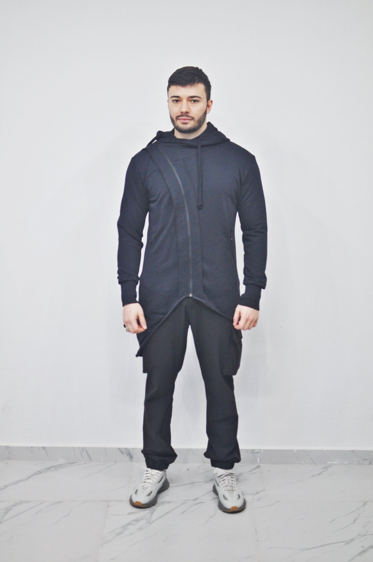 XS - 8XL Men's Asymmetric Zip-up Hooded Jacket - Fleece Hoodie