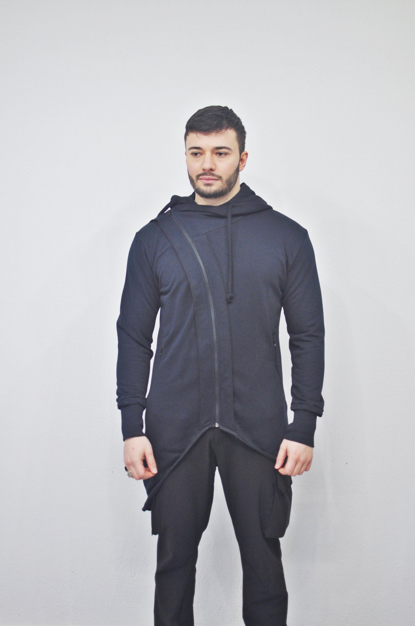 XS - 8XL Men's Asymmetric Zip-up Hooded Jacket - Fleece Hoodie