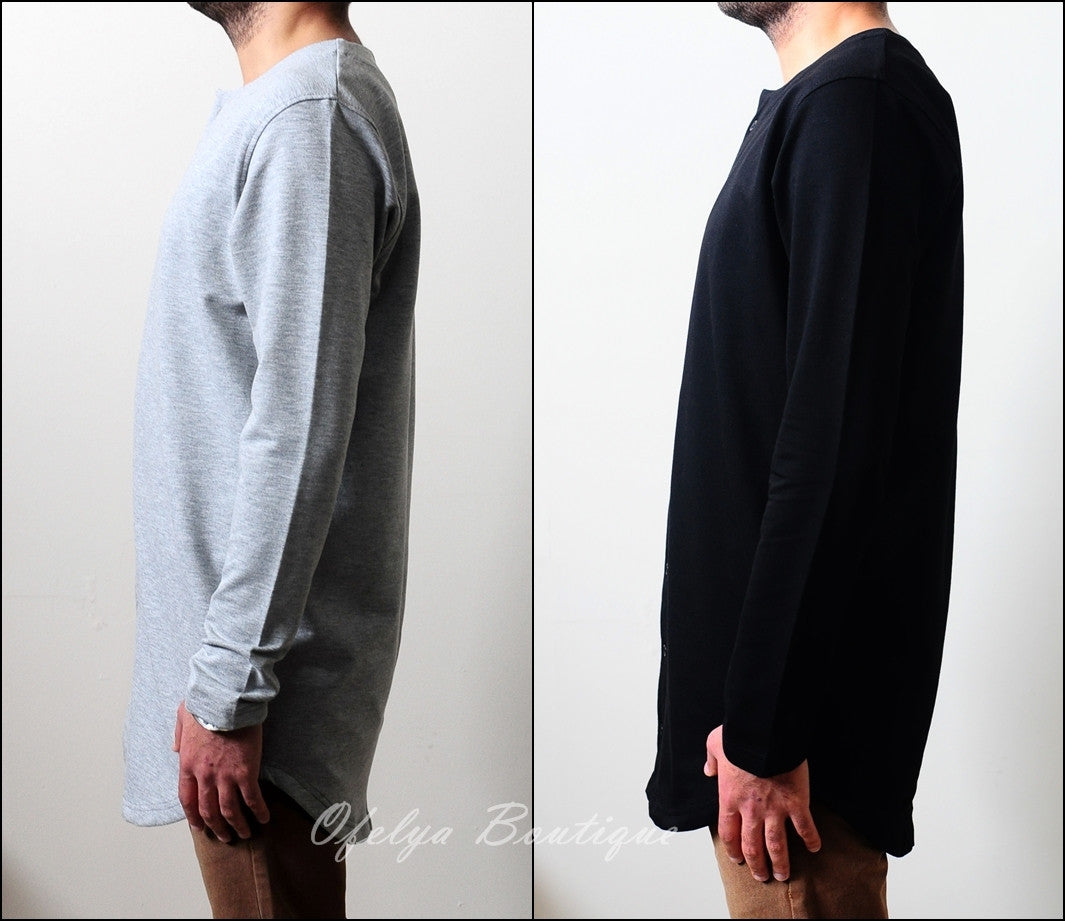 Essential Baseball Round Neck Front Button Jersey Shirt Long Tshirt - Ofelya Boutique