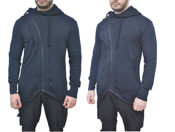 XS - 8XL Men's Asymmetric Zip-up Hooded Jacket - Fleece Hoodie