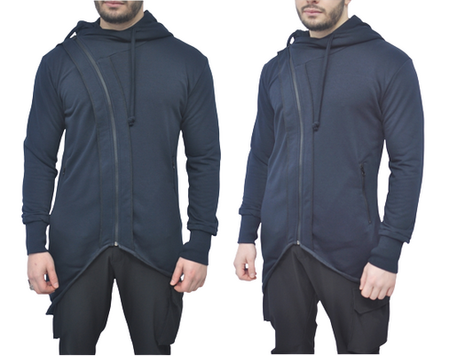 XS - 8XL Men's Asymmetric Zip-up Hooded Jacket - Fleece Hoodie