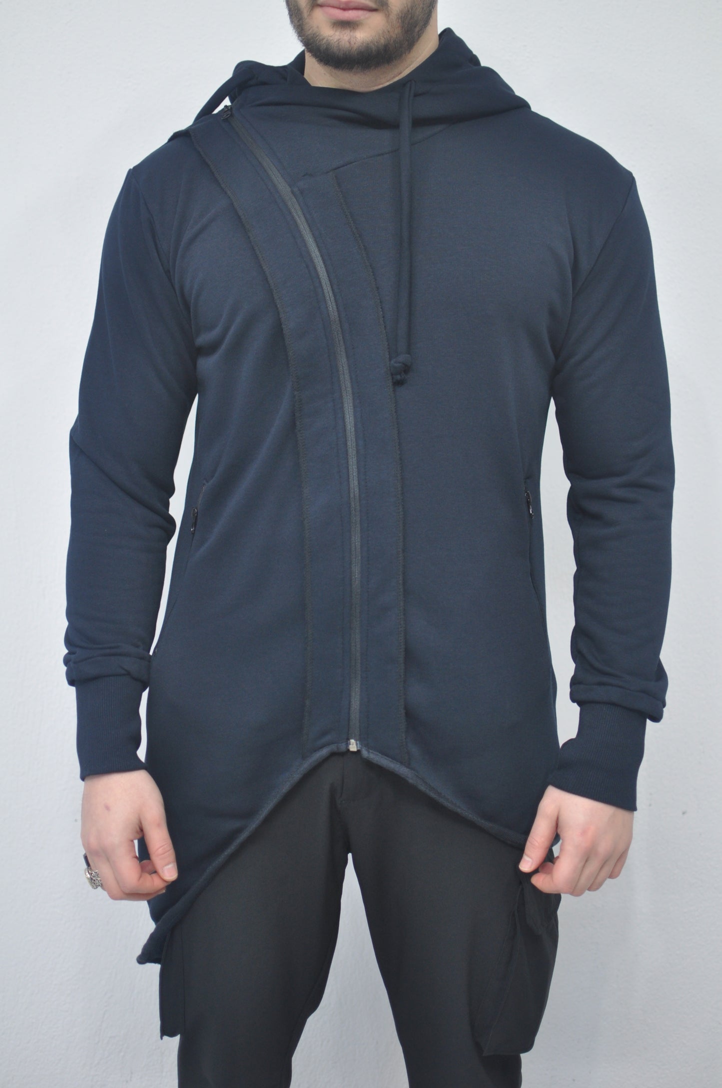 XS - 8XL Men's Asymmetric Zip-up Hooded Jacket - Fleece Hoodie