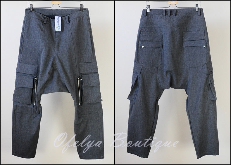 Drop-Rise Hiking Mountain Cargo Pants // Pin tuck detail on back /quilted bellows zip pockets at sides - Ofelya Boutique