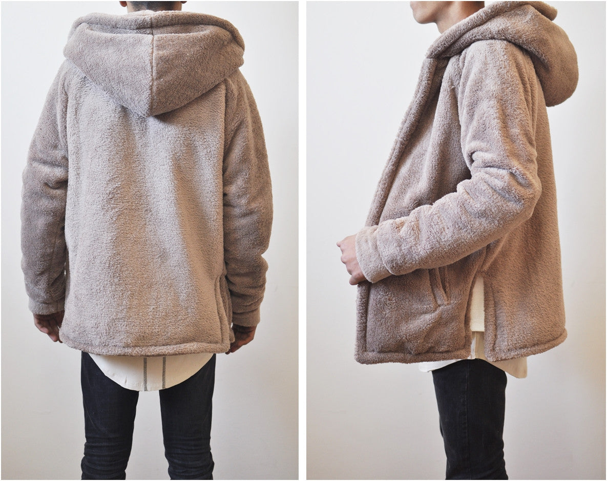 Men's Oversized Sherpa Anorak BoxyFit Side Slit Ivory Raf Bubble Furry Hoodie Warm Sherling Hoodie Winter / Pullover Supreme Yeezy Lining - Ofelya Boutique