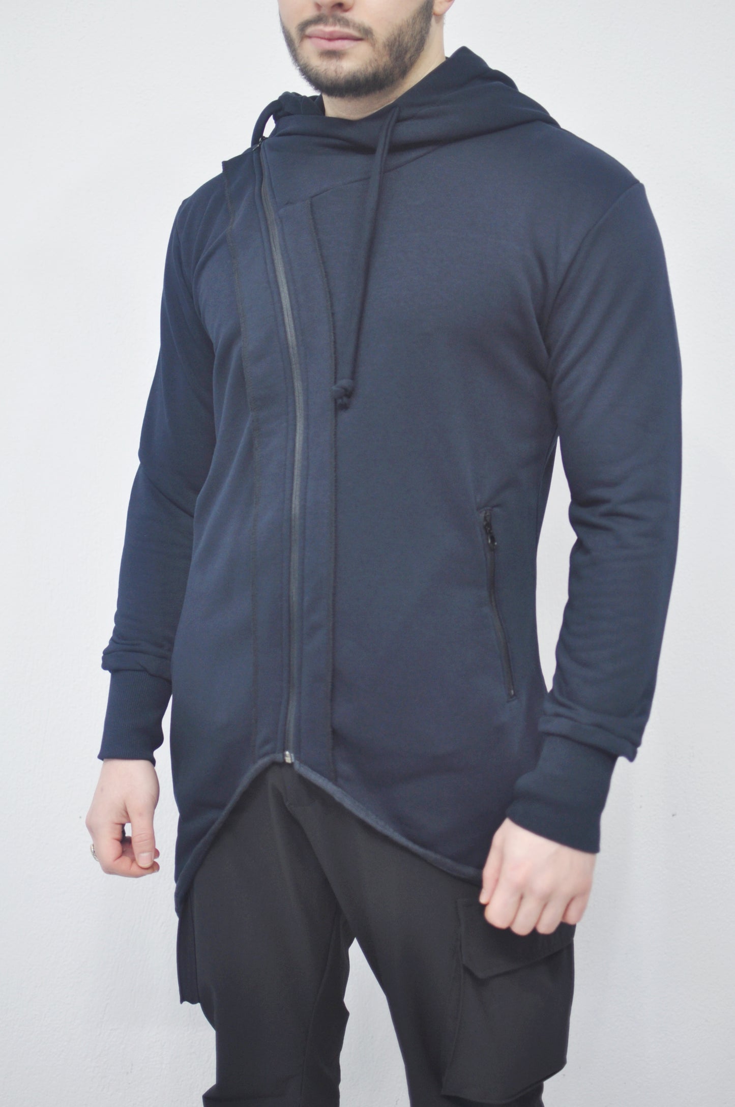 XS - 8XL Men's Asymmetric Zip-up Hooded Jacket - Fleece Hoodie