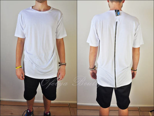 Mens Lengthen Extended Back Full Zipper Design Short Sleeve Tops Tshirt - Ofelya Boutique