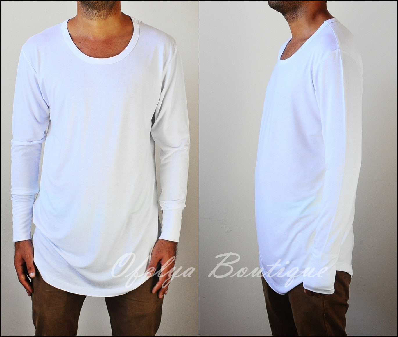 Mens Wide Neck Lengthen Extended Elongated Henley Tee - Ofelya Boutique